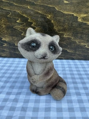 Vtg Flocked Raccoon Coin Bank Made In Hong Kong Woodland Cute - Image 1 of 4