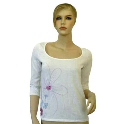 Blusa Camisa Dana Buchman Nueva con Etiquetas Bordada Marfil Top Floral Pequeña Foto 1 de 4