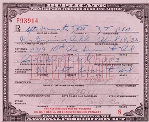 Antique 1933 Prohibition Whiskey Prescription Doctor Pharmacy Bar Sacramento CA - Bild 1 von 1