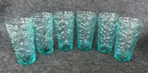 Vintage Anchor Hocking Lido Milano Aqua Blue ~ Set of Six 12 oz. Flat Tumblers - Picture 1 of 21