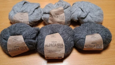6 мотков 150 г капель матовый шелк альпака 77% альпака 23% шелк кружевная пряжа серые - Изображение 1 из 4