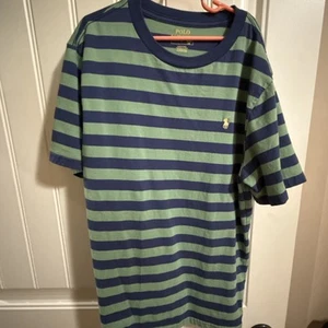Polo Ralph Lauren Navy/Green Stripe Kids T-Shirt Size Large (14-16) - Picture 1 of 3