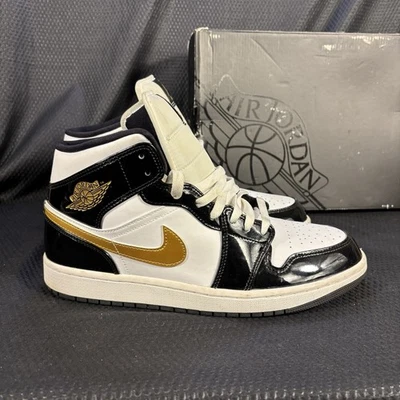 Air Jordan 1 Mid Patente Negro/Blanco Dorado 852542-007 Foto 1 de 4