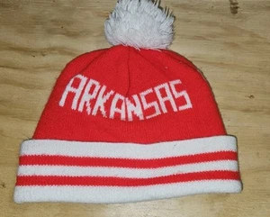 Cappello invernale vintage Arkansas Razorbacks berretto a righe berretto calza anni 80 pom - Foto 1 di 12