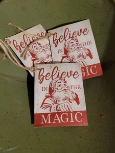 6 Primitive Christmas Santa magic Gift Hangtags Handcut Handpunched & Sealed - Picture 1 of 3