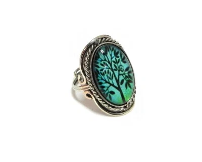 Anillo Ajustable Árbol de la Vida Plata Metal Boho Naturaleza Espiritual Arte Joyería Como Nuevo Foto 1 de 2