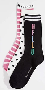 Kate Spade New York ~ HELLO Crew Socks ~ One Size ~ 3 Pack Gift Box Set NEW - Picture 1 of 3