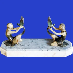 sculpture femmes oiseaux paradis fonte d'Art polychrome style chiparus art déco - Foto 1 di 20