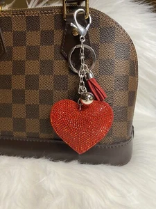 Bling Heart bag Charm keychain fob tassel Red Silver purse Fashion Accessories - Picture 1 of 2