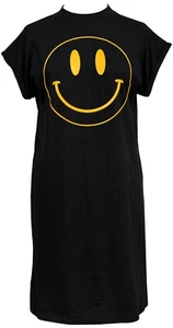 Womens 90's High Neck T-Shirt Dress Happy Face Acid House Rave - Picture 1 of 2