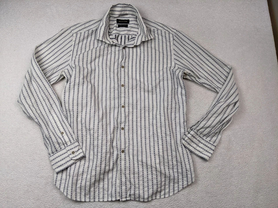 Massimo Dutti Mens XL Blue White Stripe Southwestern Aztec Spread Button Shirt - Image 1 of 4