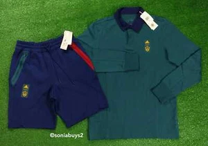 Adidas Men's MLS L.A Galaxy Travel Polo & Shorts, Green/Dark Blue, Size S - Picture 1 of 12