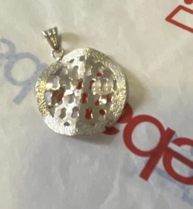 Vintage Sterling Silver 925 Pendant Round Wavy Design Modernist Shiny 1.5” - Picture 1 of 7