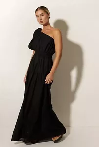 KIVARI Irina Off-Shoulder Puff Sleeve Linen Maxi Dress Black Size AU 16 US 12 - Picture 1 of 11