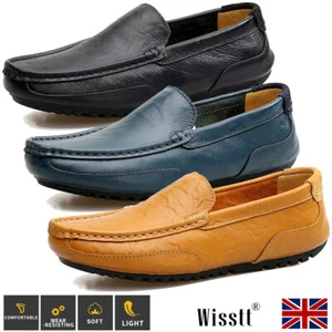 MENS CASUAL SHOES MEMORY FOAM SLIP ON WALKING LEATHER LOAFERS DRIVING BOAT UK - Picture 1 of 42