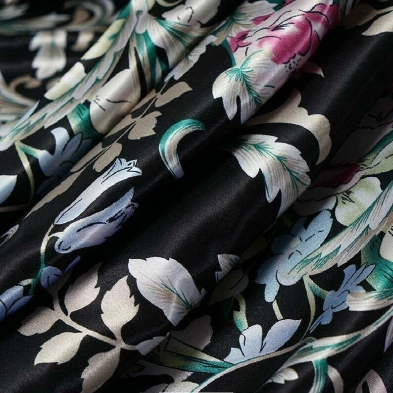Vintage Floral Satin for Special Occasion, Everyday Wear Fabric - By The Yard - Image 1 of 4