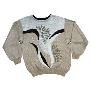 Vintage 80's Jumper 12-14 M/L Graphic Beige Brown Cottagecore Cosy Retro - Picture 1 of 3