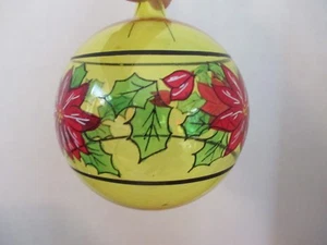 Vintage Clear Yellow FANCY Shatterproof POINSETTIA BALL Christmas ORNAMENT - Picture 1 of 2