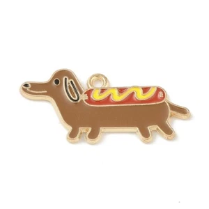 10 Cute Fun Sausage Hot Dog Shaped Gold Tone Charm Pendants. - Imagen 1 de 2