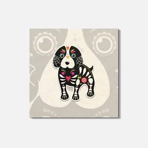 Dog Day Of The Dead Animal 4'' X 4'' Square Wooden Coaster - Picture 1 of 3