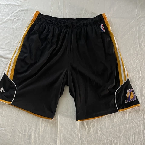 Vintage Adidas Los Angeles Lakers NBA Black Gold Climalite Game Shorts Men's XL Cover