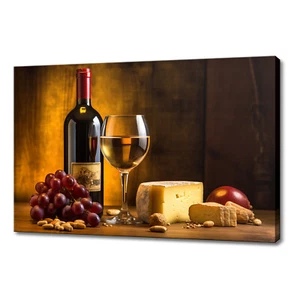 Vintage Wine Glass Bottle Cheese Winery Kitchen Decor Canvas Print Wall Art - Picture 1 of 10