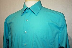 Berlioni Long Sleeve Solid Aqua Blue Dress Shirt Sz L 16 - 16.5  32/33 Italy