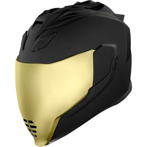 Icon Airflite Peace Keeper Black Motorcycle Motorbike Helmet - Free Gold Visor