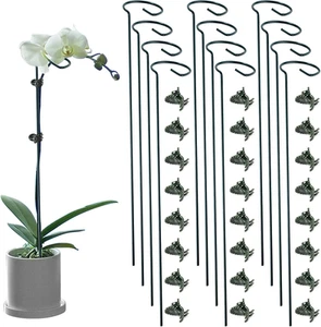 12 Pack Plant Support Stakes with 24 Pcs Plant Clips, Garden Single Stem Support - Picture 1 of 12