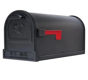 Architectural Mailboxes Arlington Textured Black Large Steel Post Mount Mailbox - Picture 1 of 9