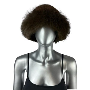 Mahogany MINK Knitted Hat w/FOX Border, Adjustable, Sz XXL, Certified VintageFur - Picture 1 of 9