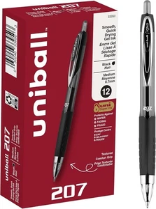 UNI-BALL Uniball 207 Einziehbare Gelstifte Mittlere Spitze 0,7 mm Schwarze Tinte 12er Pack - Bild 1 von 1