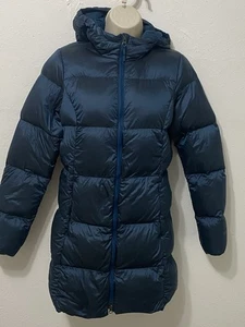 Chaqueta Parka Eddie Bauer EB650 Rellena de Plumón Mujer Azul Abrigo Largo con Capucha Talla XS - Imagen 1 de 4