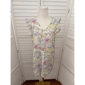 Joie Linen Floral Print Ruffle Sleeve Dress V Neck Womens Size S - Picture 1 of 6