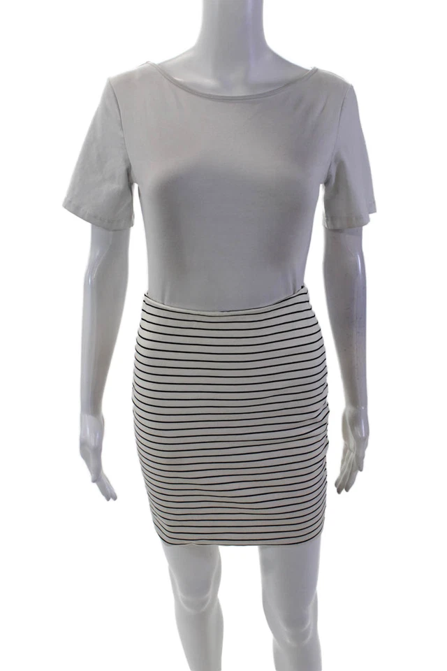 Falda midi a rayas con cintura elástica texturizada talla blanca Torn by Ronny Kobo para mujer Foto 1 de 4