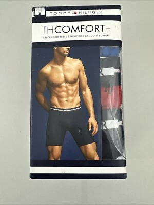 Cuecas boxer masculinas TOMMY Hilfiger thfort+ pacote com 3 tamanho G azul vermelho preto - Imagem 1 de 4