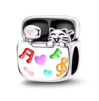 Charm Anhänger für Armband Kopfhörer mit Katze Silber Edelstahl Geschenkidee - Bild 1 von 2