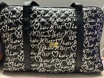 Luv Betsey Johnson Black and White Logo Print Weekender Duffle Bag Luggage - Image 1 of 4