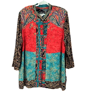 Vintage Carole Little Art To Wear Jacket Womens 16 Multicolor Paisley Colorblock - Picture 1 of 8