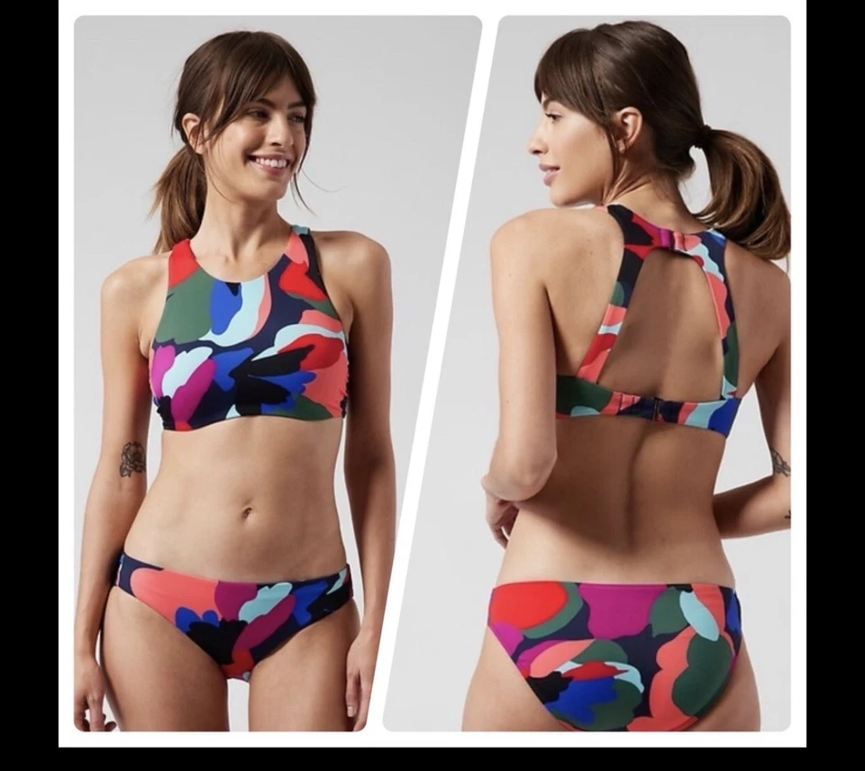 Athleta Size 36 B/C Medium Maldives Bra Cup Bikini Top Dress Navy Blue #405827