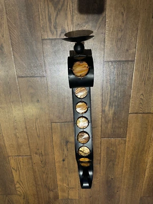 Candle Wall Sconce - Rustic Black Metal w/11 Amber Shell Discs 27.5" L x 3” W - Image 1 of 3