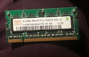 Hynix Laptop Memory (2 X 512MB) 2RX16 PC2-5300S-555-12 - Picture 1 of 2