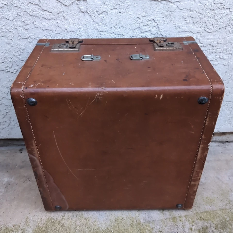 Vintage "Your Chance" Leather Luggage HAT Case Shanghai China Size 18x18x12.5 - Image 1 of 4