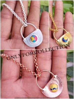 Precioso colgante de regalo unisex con cadena con cerradura hecha a mano de piedras preciosas de jaspe de mosaico 5 piezas Foto 1 de 3