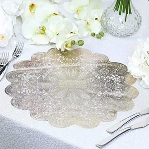 6 GOLD 15" wide Flower Lace Doily Round Vinyl Placemats Wedding  Decorations - Picture 1 of 8