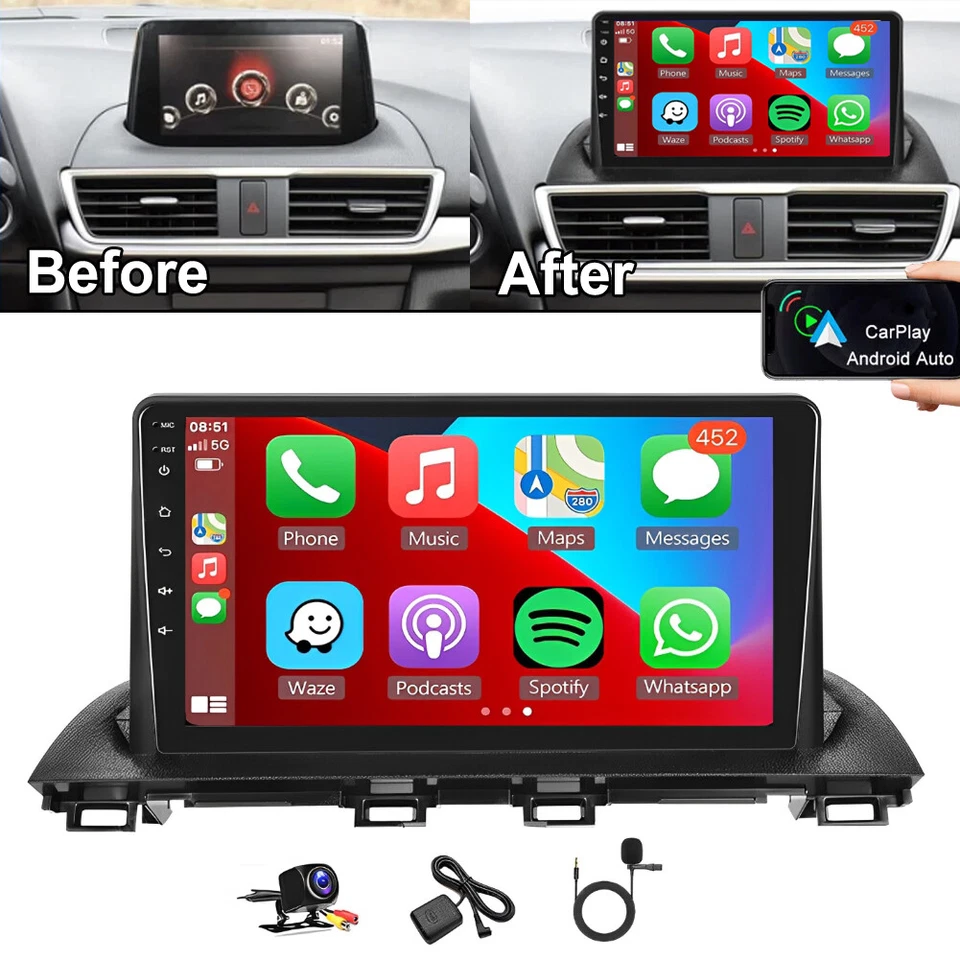 For Mazda 3 2014-2019 GPS Navigation Android 13 Car Stereo Radio Fit for Carplay Foto 1 de 4