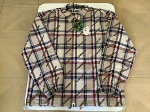 Authentic a bathing ape bape logo check pattern coach jacket men’s L new beige - Picture 1 of 8