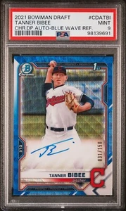 ๐ TANNER BIBEE 2021 BOWMAN CHROME DRAFT 1ST AUTOGRAPH BLUE WAVE AUTO /150๐ต PSA - Picture 1 of 6