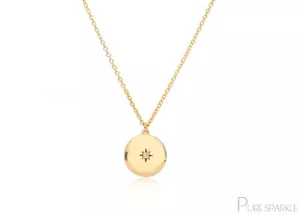 Collar Colgante Dije Disco Starburst Oro 14K 0,01 quilates Diamante Grabado - Imagen 1 de 8