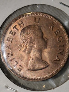 South Africa 1957 1/2 Penny Bronze Coin Sail Ship Uncirculated - Picture 1 of 2